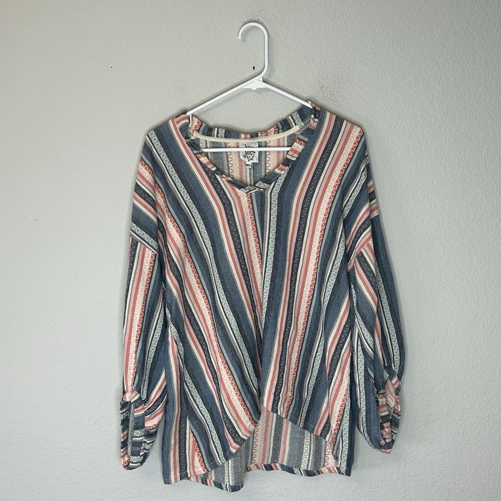 Ivy Jane V-Neck Stripe Blouse Boho Top Women's M/L Bohemian-Style Multicolor